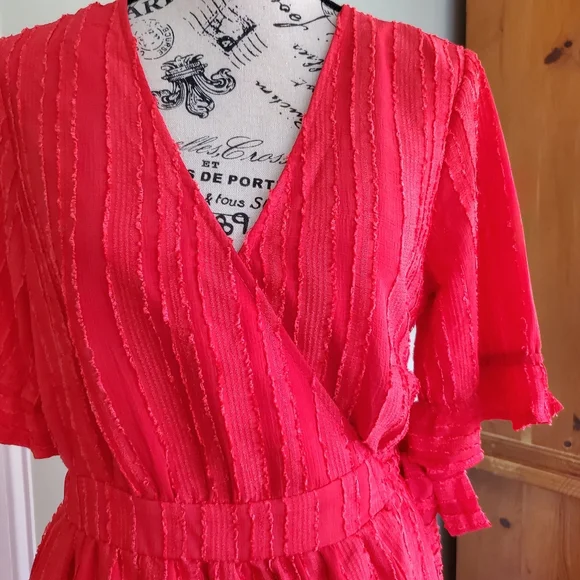Hello Molly Waiting To Find You Red Mini Wrap Dress NWT - Picture 4 of 10